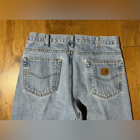 Vintage Carhartt Denim Jeans 34x32 Light Wash Work Wear Logo 90s Classic - Picture 4 of 4